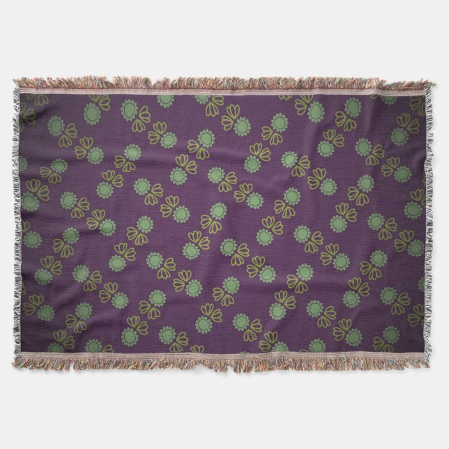 Couverture à franges avec fleur sur pourpre (Devant)