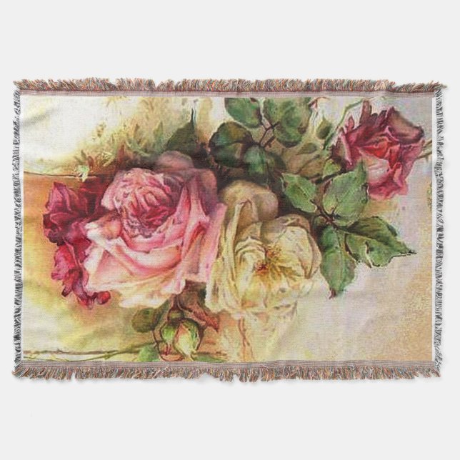 Couverture Afghan rose de bouquet de cru (Devant)