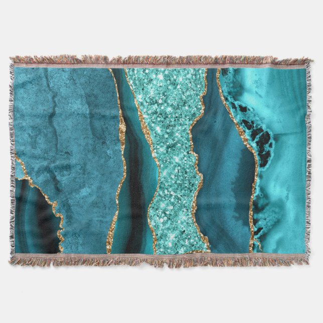 Couverture Agate Turquoise Blue Gold Parties scintillant Marb (Devant)