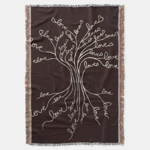 Couverture Amour Arbre de Vie Nature Coeurs Brown Cute Rustiq