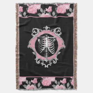 Couverture Amour gothique Squelette rose et noir Coeur flor
