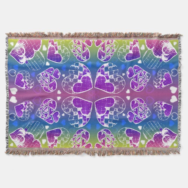 Couverture Amusant Violet, bleu, jaune motif de Coeurs Whimsi (Devant)