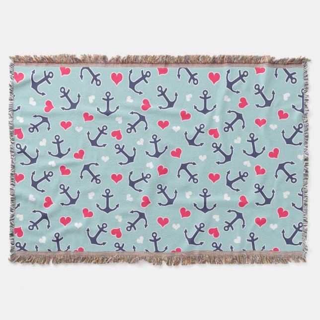Couverture Ancres et motif nautiques de coeurs (Devant)