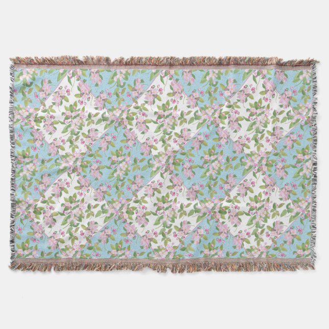 Couverture Apple Blossom sur Sky Blue et White Faux Patchwork (Devant)