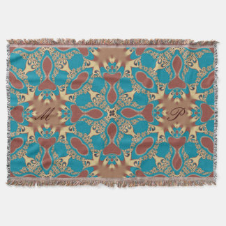 Couverture Aqua Gold Tribal Géométrique Tissé Lait Blanche
