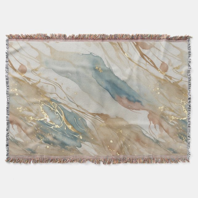 Couverture Aquarelle beige et bleu Marbre Abstrait (Devant)