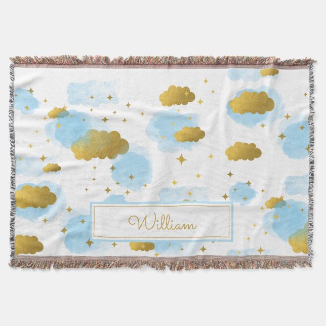Couverture Aquarelle bleue Nuages Gold Stars Sky (Devant)