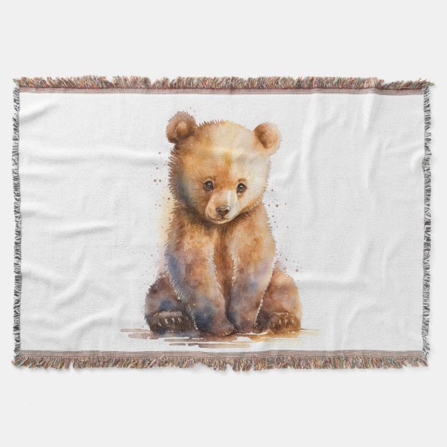 Couverture Aquarelle Brown ours bébé, assise Cute ours bébé (Devant)