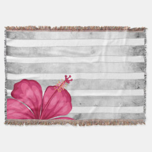 Couverture Aquarelle Fleur rose dans une bande noire et blanc