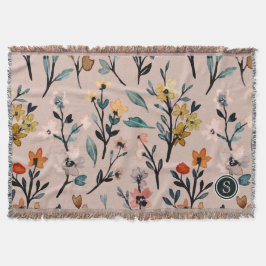 Couverture Aquarelle florale Boho Rose Dusty personnalisée