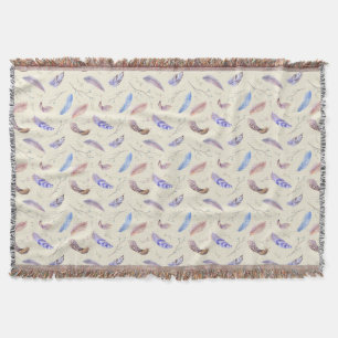 Couverture Aquarelle Plumes Feuilles et Branches Motif