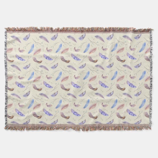 Couverture Aquarelle Plumes Feuilles et Branches Motif (Devant)