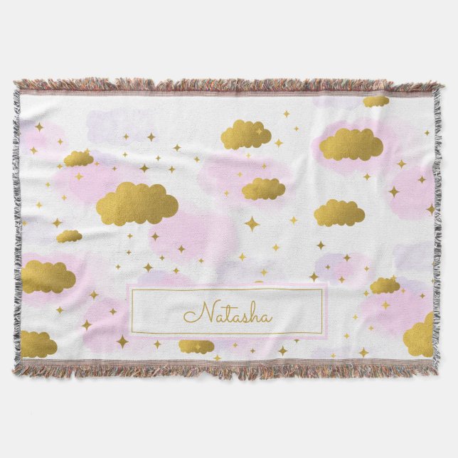 Couverture Aquarelle rose Nuages Gold Stars Sky (Devant)