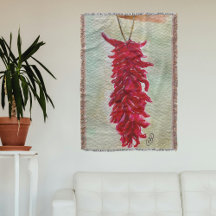 Aquarelle Rouge Chili Ristra Nouveau Mexique