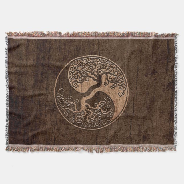Couverture Arbre de la vie Yin Yang avec l'effet en bois de (Devant)