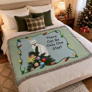 Couverture Arbre de Noël drôle et festif Chat blanc drôle Ver