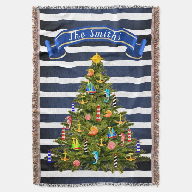 Couverture Arbre de Noël nautique personnalisé (devant Vertical)
