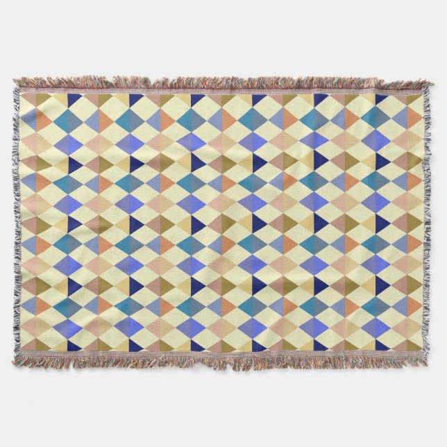Couverture Arlequin / motif diamant - Crème et bleu (Devant)