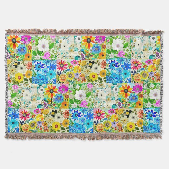 Couverture Art de patchwork floral aquarelle fleurs (Devant)