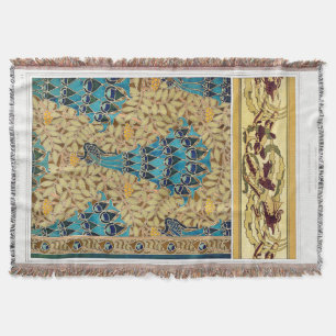 Couverture Art nouveau paon textile déco verneuil bleu