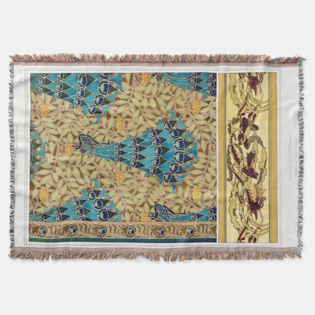 Couverture Art nouveau paon textile déco verneuil bleu (Devant)