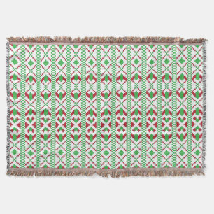 Couverture Art populaire ethnique letton vert et rouge tribal