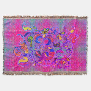 Couverture Art populaire néon Rosemaling Oiseau et feuilles