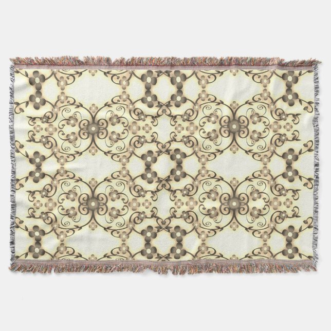 Couverture Aspect dentelle de fleurs Sépia doré (Devant)