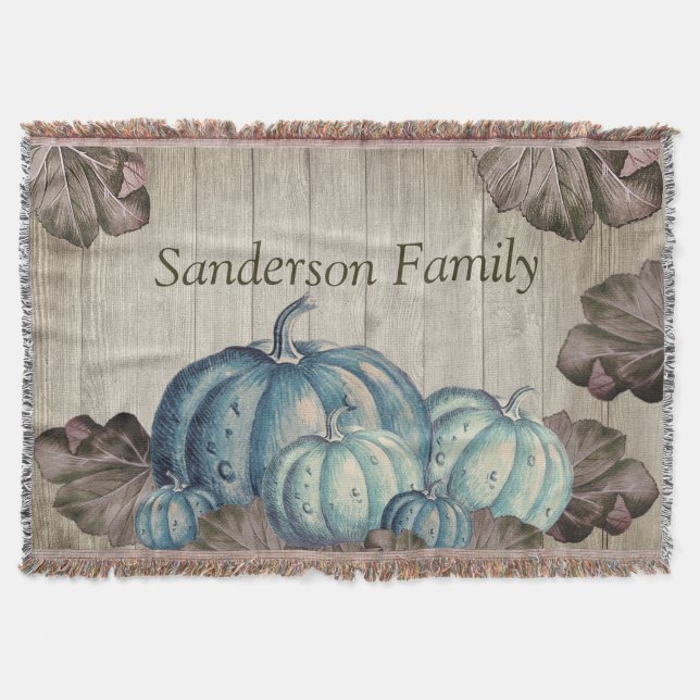 Couverture Automne Bleu Citrouille Russe Cute Gray Bois (Devant)