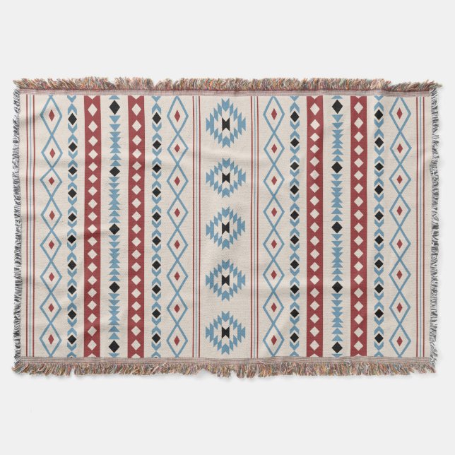 Couverture Aztec Blue Red Black Cream Mixte Motifs V Motif (Devant)