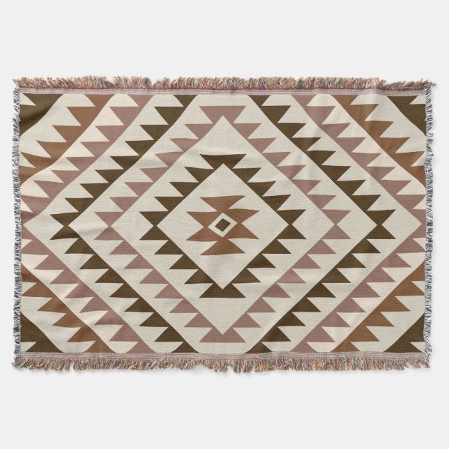 Couverture Aztec Diamond Motif Design Browns+Cream (Devant)