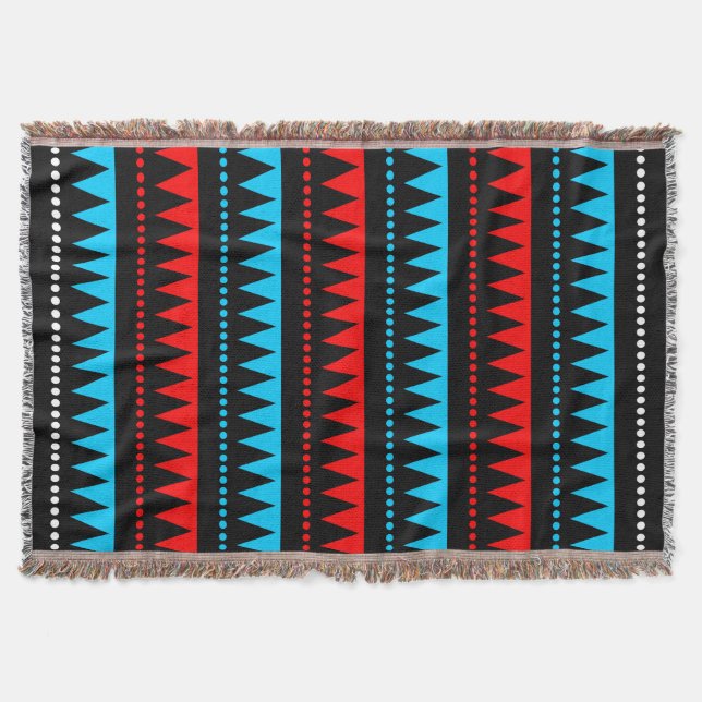 Couverture Aztec - Noir, Rouge, Ciel Bleu et Blanc (Devant)