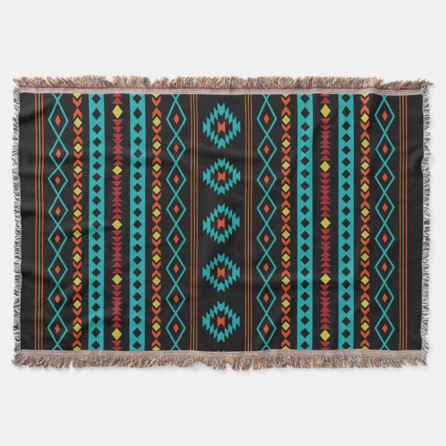 Couverture Aztec Turquoise Reds Blk Mixte Motifs V Motif (Devant)