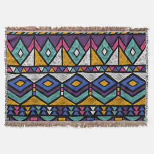 Couverture Aztèque géométrique tribal : Motif Vintage coloré
