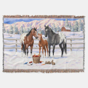 Couverture Baie Châtaignes Grulla Appaloosa Chevaux En Neige