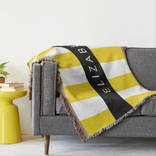 Couverture Bandes Jaunes, Motif Gratté, Lignes, Votre Nom