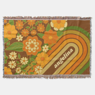 Couverture Bandes rétro et Fleurs funky avec nom personnalisé