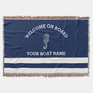 Couverture Bateau personnalisé rayé bleu marine et blanc   No