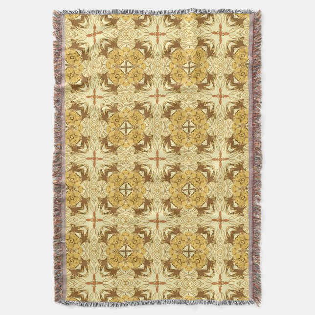 Couverture Batik Mandala Motif Mustard Gold et Brown (devant Vertical)