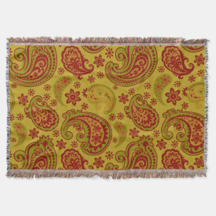 Couverture Beau Paisley Bourgogne citron olive