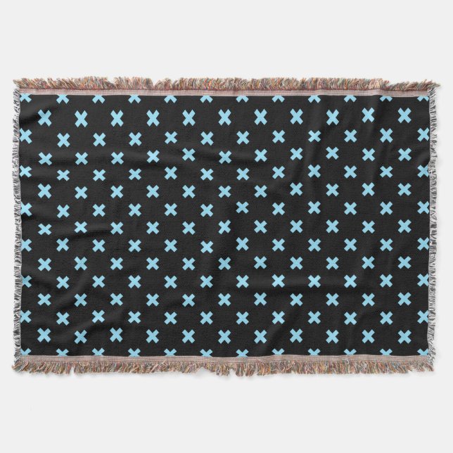 Couverture Bébé croix bleu coutures sur noir (Devant)