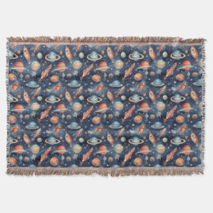 Couverture Bébé mignon Espace Planète Aquarelle Bleu Orange