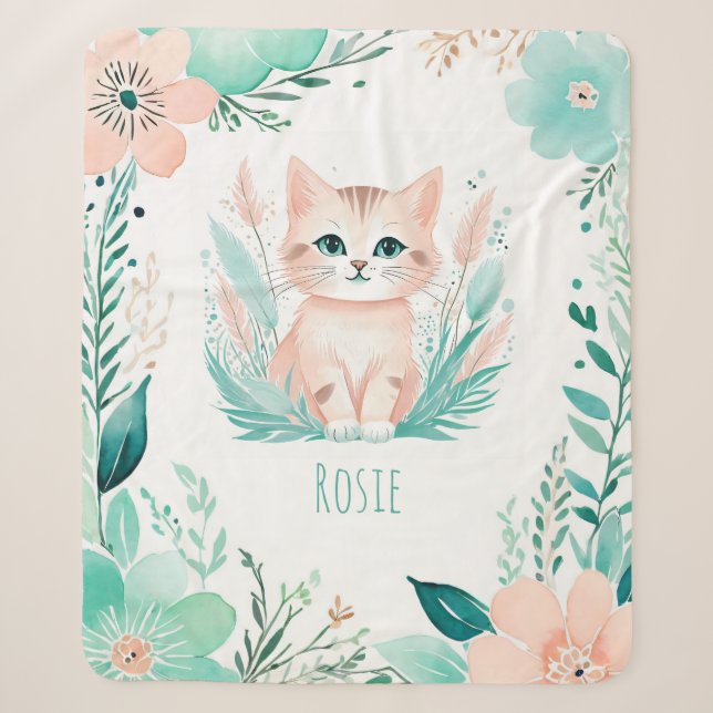 Couverture bébé Sherpa personnalisée - Boho Kitten (Devant)