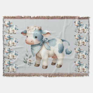 Couverture Bébé Vache Gingham Bleu Pastel Esthétique Ferme