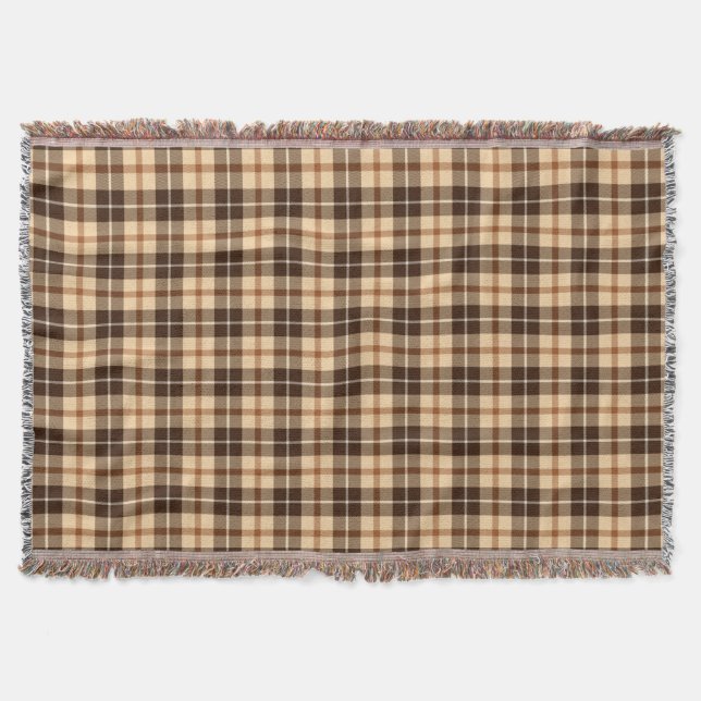 Couverture beige Brown de jet de plaid de tartan (Devant)