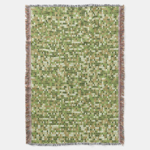 Couverture Belle motif en tricot de mamie vert olive