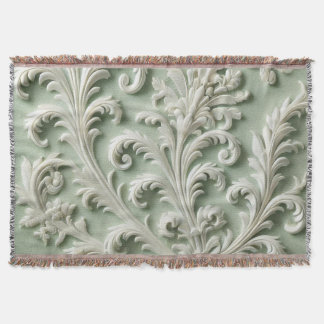 Couverture Blanc Damask Floral Pattern Vert doux Arrière - pl