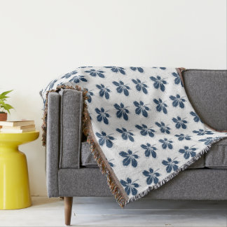Couverture Blanc et Marine Leaves Motif Jeu blanc