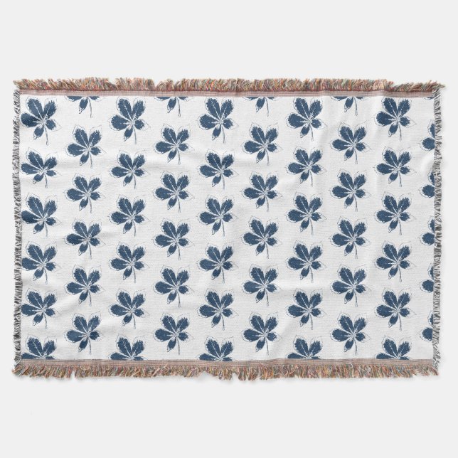 Couverture Blanc et Marine Leaves Motif Jeu blanc (Devant)