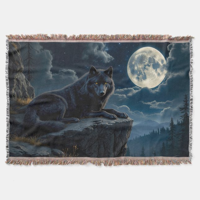 Couverture Blanche à lancer de loup noir (Devant)
